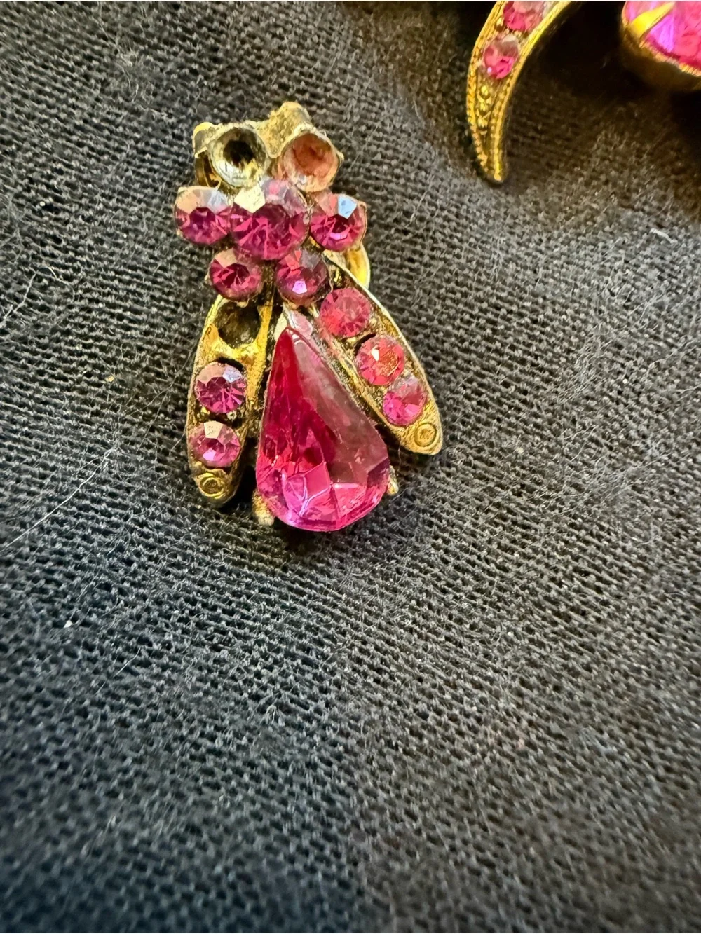 Vintage Pink Crystal Flower Brooch and Clip-On Earrings Set